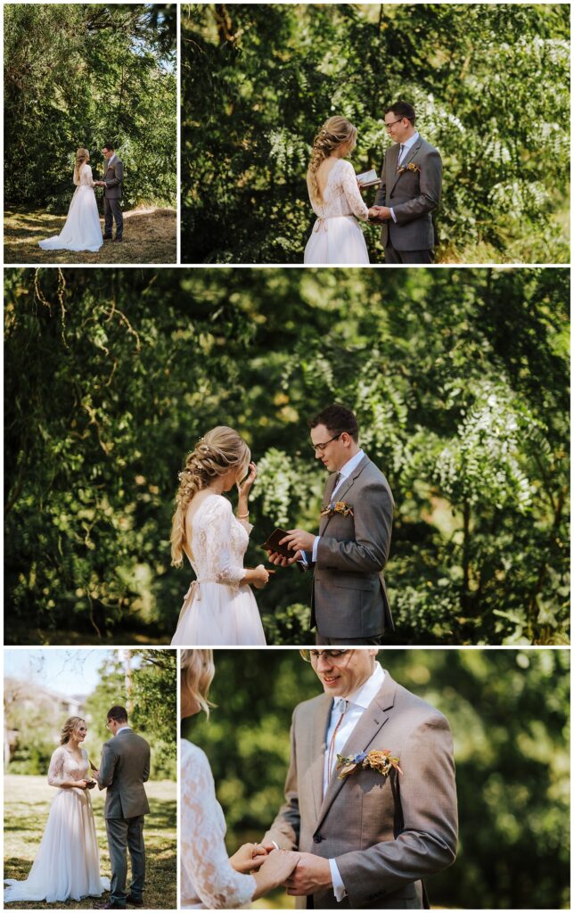 First Look from Horning's Hideout Lakeside Forest Wedding