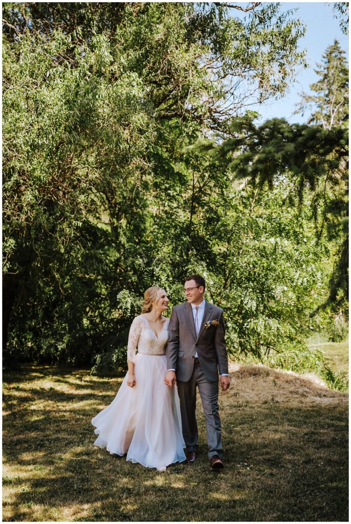 First Look from Horning's Hideout Lakeside Forest Wedding