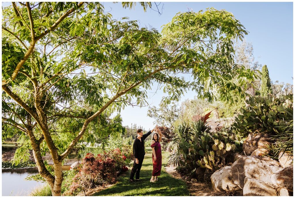 European Inspired Engagement Session at Villa Catalana Cellars in a botanical Garden